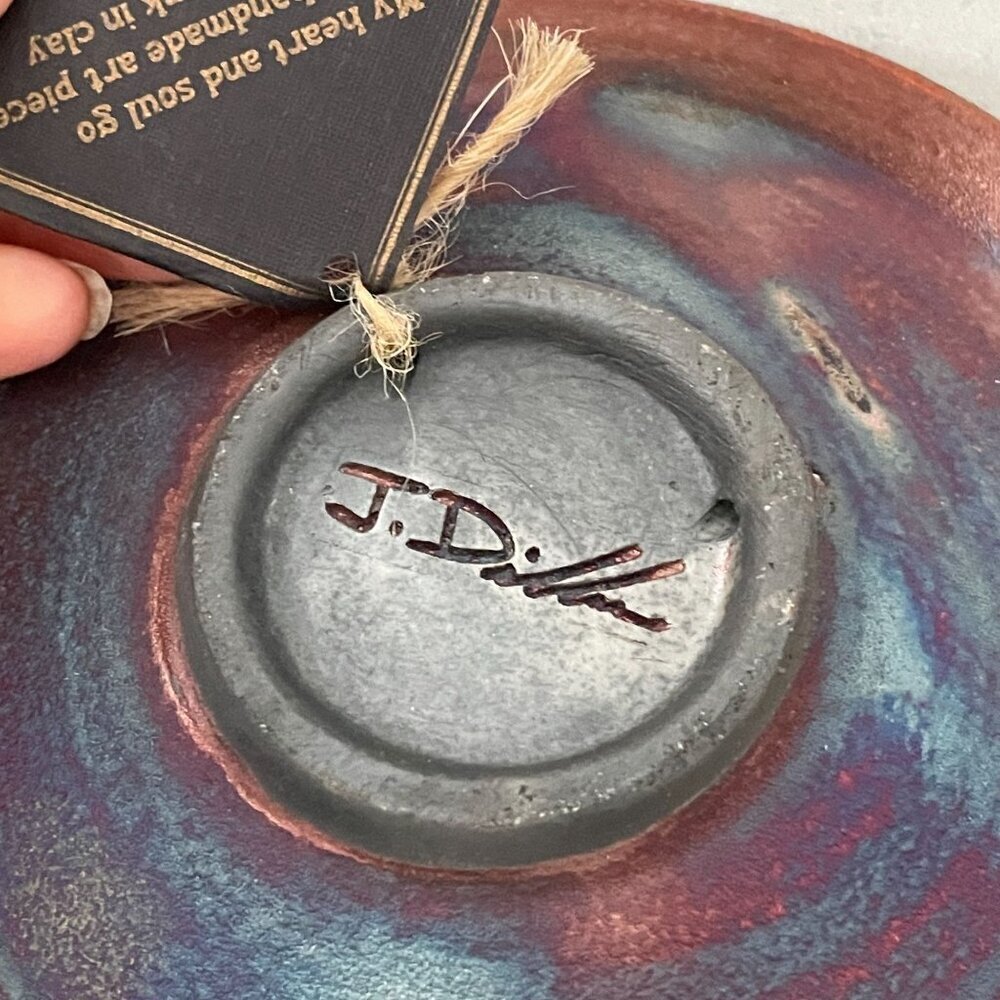 NWT Jeremy Diller Orca Whales Raku Pottery Metallic Signed Trinket Dish 5.5" - Picture 5 of 8